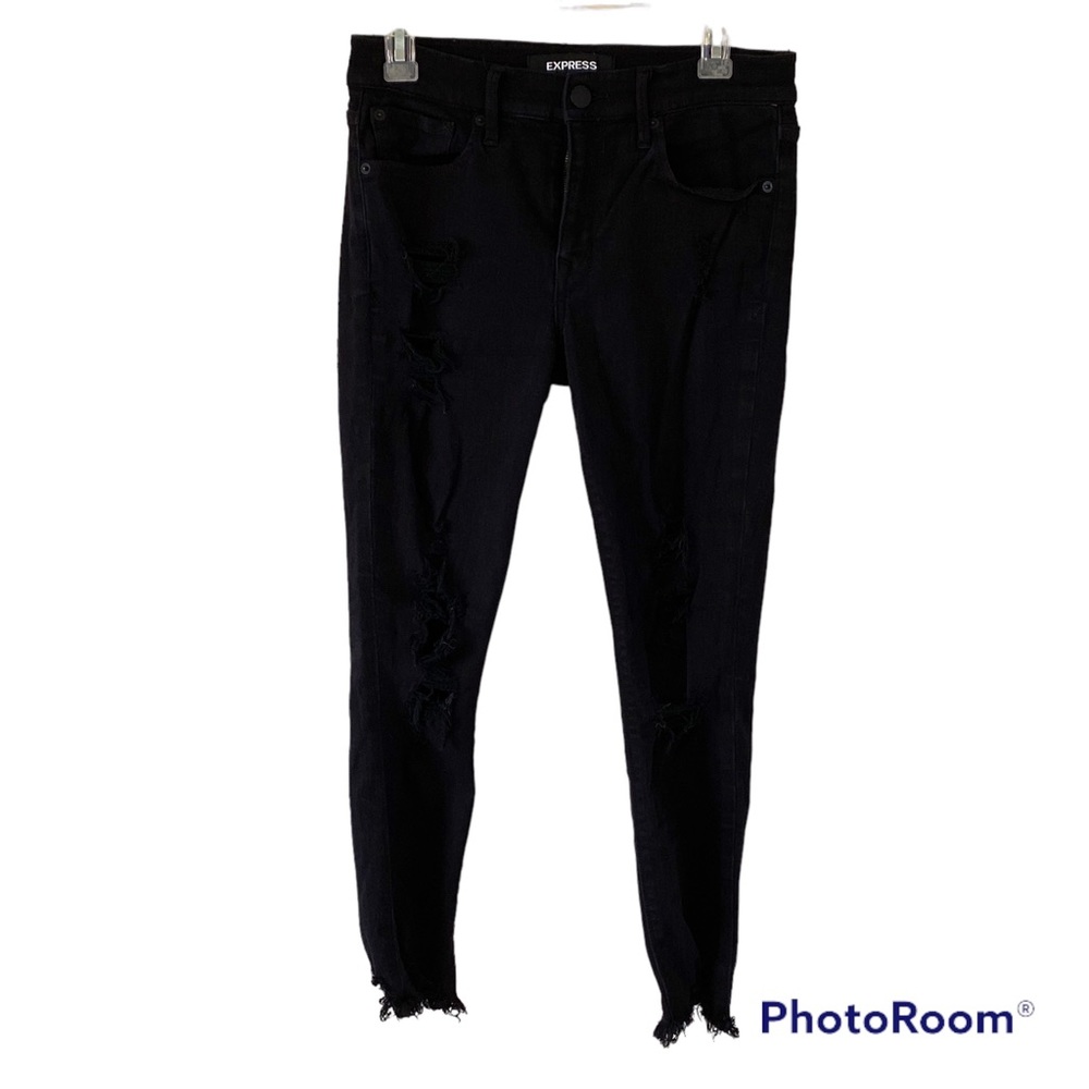 Express Stretch Midrise Ankle Legging Black Distressed Denim Jegging Size 4S